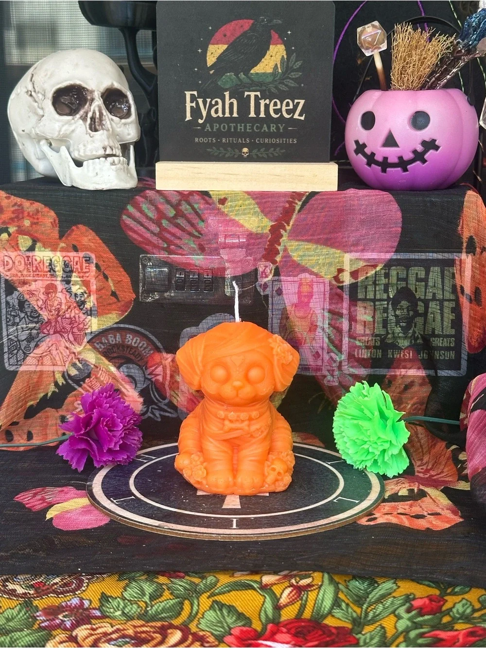 Handmade Orange Mummy Puppy Candle – Halloween Dog Figurine Candle